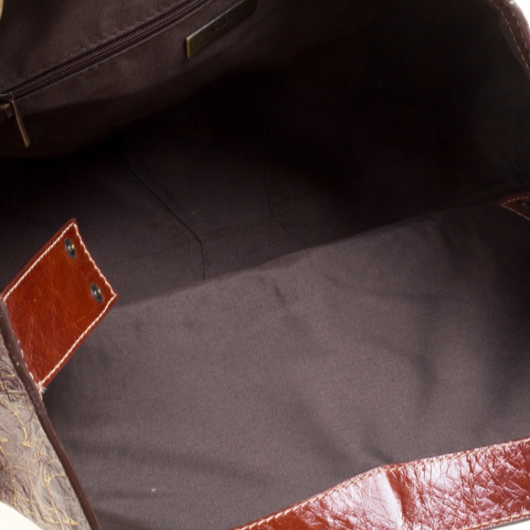 Pre Owned Carolina Herrera Copper Monogram Leather Chain Tote