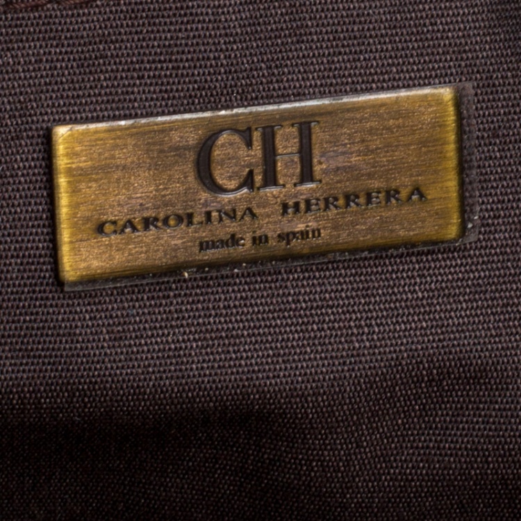 Pre Owned Carolina Herrera Copper Monogram Leather Chain Tote