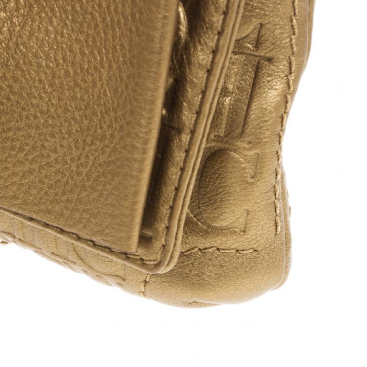 Pre Owned Carolina Herrera Gold Monogram Embossed Bow Bag