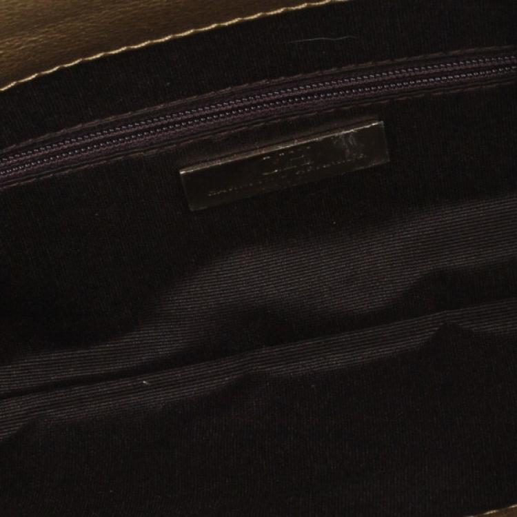 Pre Owned Carolina Herrera Gold Monogram Embossed Bow Bag