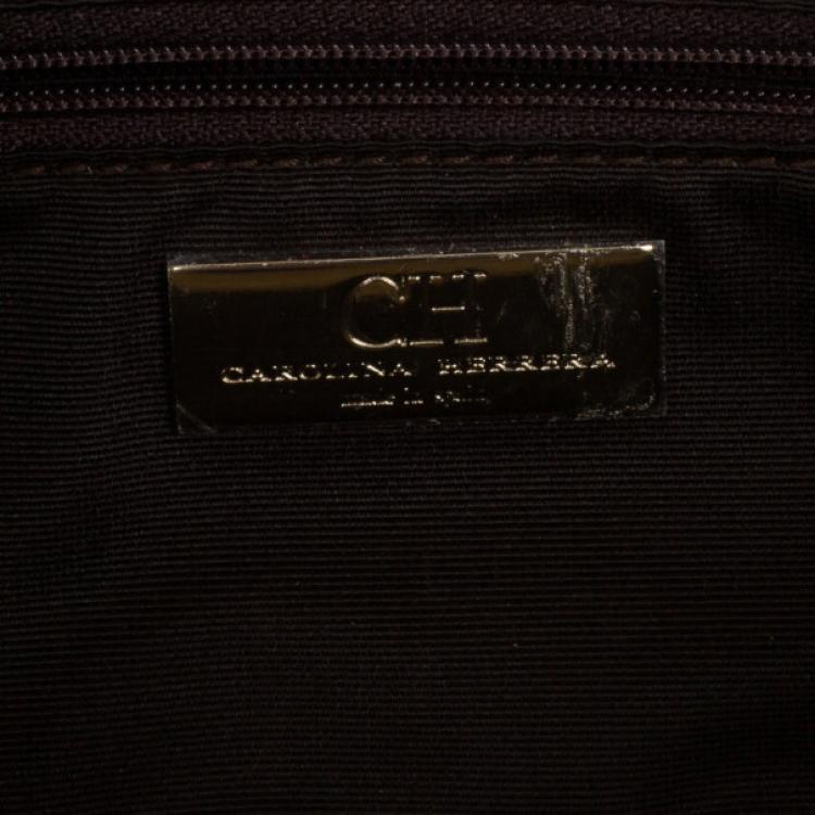 Pre Owned Carolina Herrera Gold Monogram Embossed Bow Bag