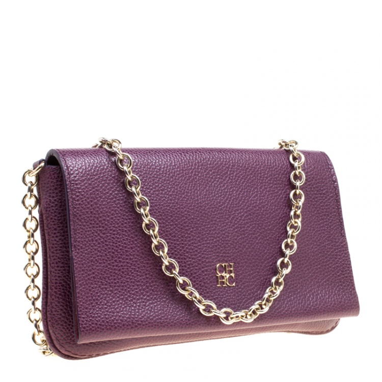 Pre Owned Carolina Herrera Purple Leather Chain Clutch