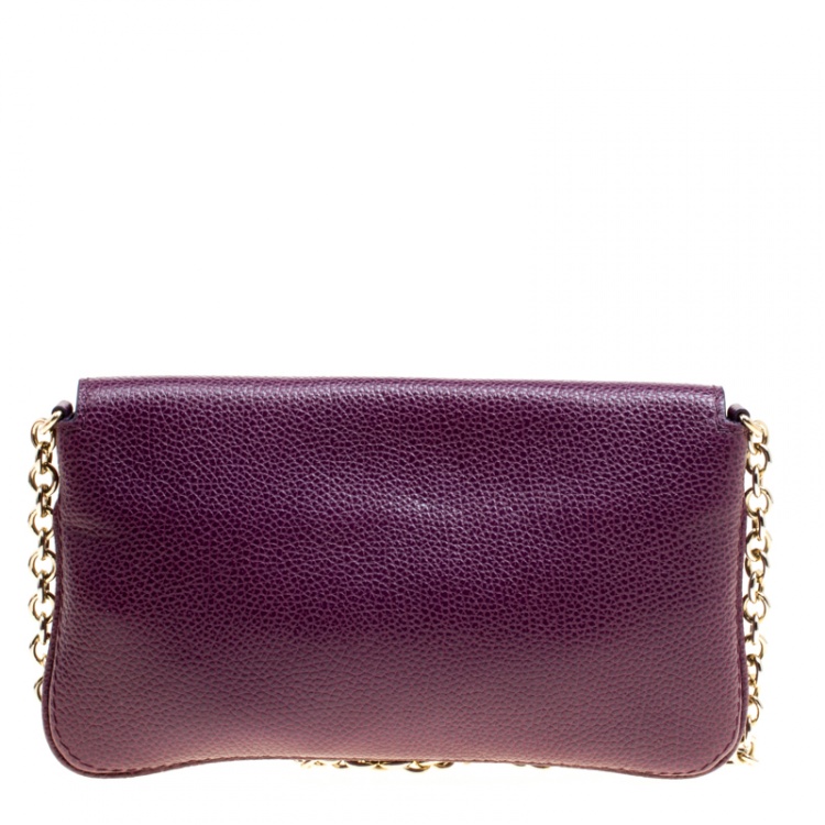 Pre Owned Carolina Herrera Purple Leather Chain Clutch