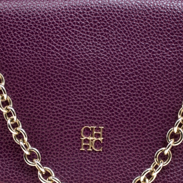 Pre Owned Carolina Herrera Purple Leather Chain Clutch