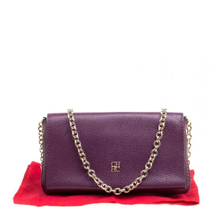 Pre Owned Carolina Herrera Purple Leather Chain Clutch