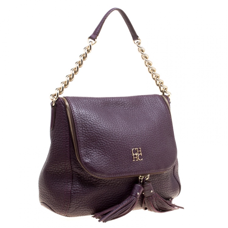 Pre Owned  Carolina Herrera Burgundy Leather Tassel Hobo