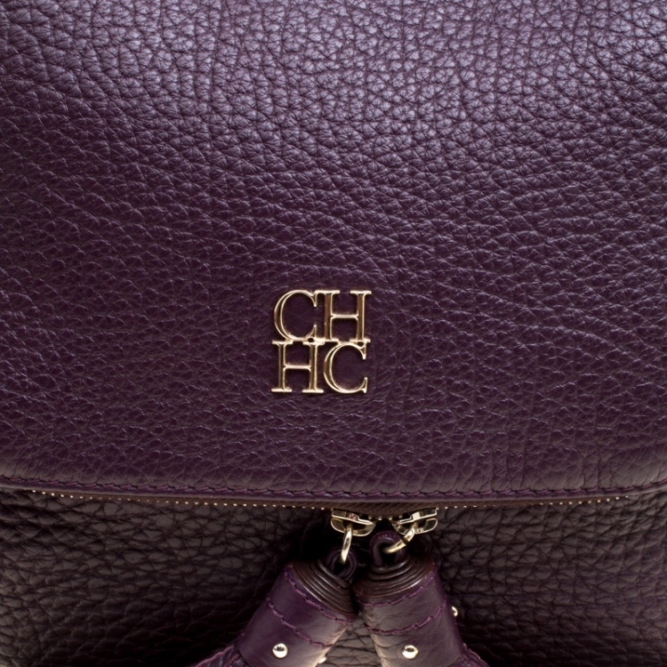 Pre Owned  Carolina Herrera Burgundy Leather Tassel Hobo