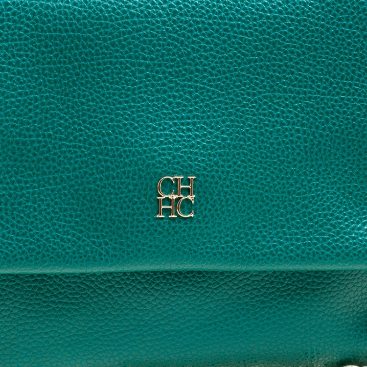 Pre Owned Carolina Herrera Green Leather Top Handle Shoulder Bag