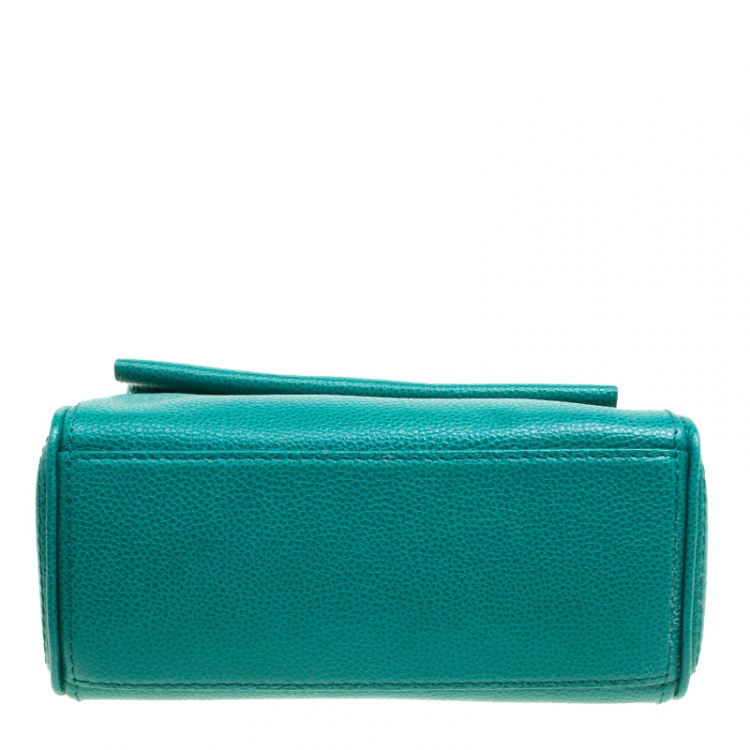 Pre Owned Carolina Herrera Green Leather Top Handle Shoulder Bag