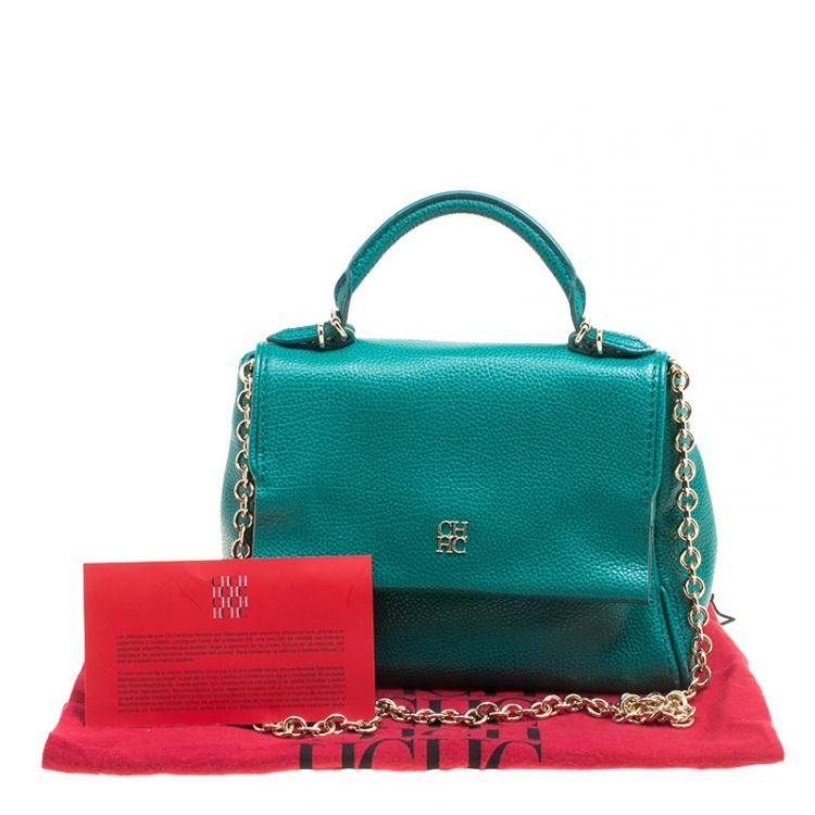 Pre Owned Carolina Herrera Green Leather Top Handle Shoulder Bag