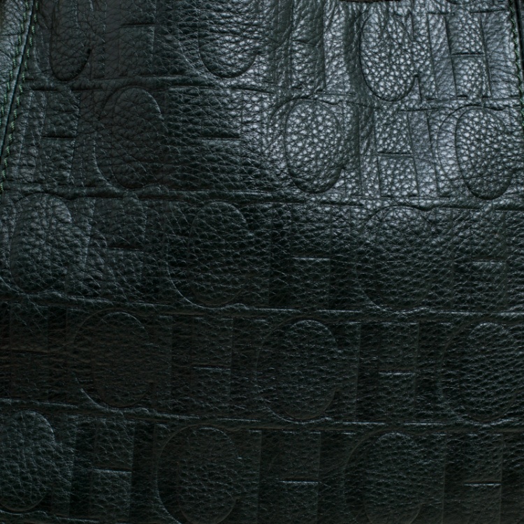 Pre Owned Carolina Herrera Black Monogram Leather Poppy Hobo