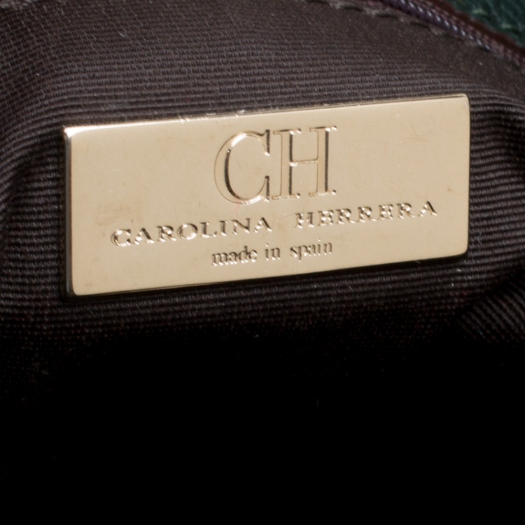 Pre Owned Carolina Herrera Black Monogram Leather Poppy Hobo