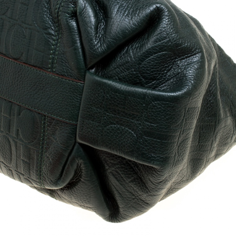 Pre Owned Carolina Herrera Black Monogram Leather Poppy Hobo