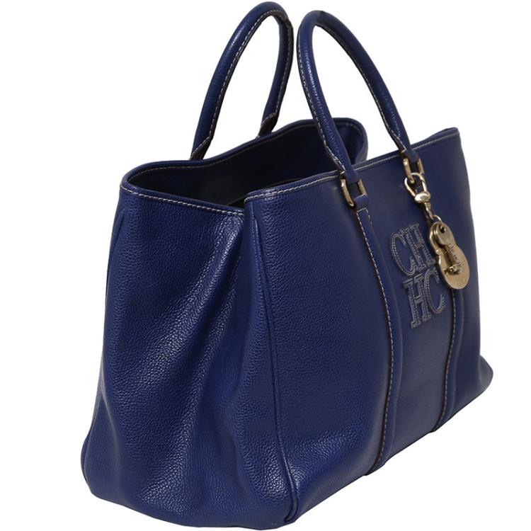 Pre Owned Carolina Herrera Blue Leather Matteo Tote