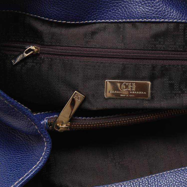 Pre Owned Carolina Herrera Blue Leather Matteo Tote