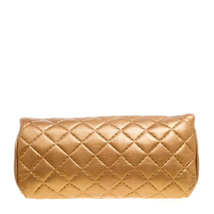 Pre Owned Carolina Herrera Gold Quilted Leather Clutch