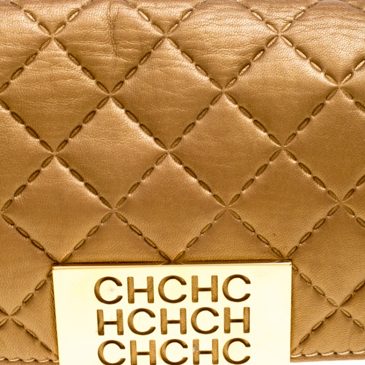 Pre Owned Carolina Herrera Gold Quilted Leather Clutch