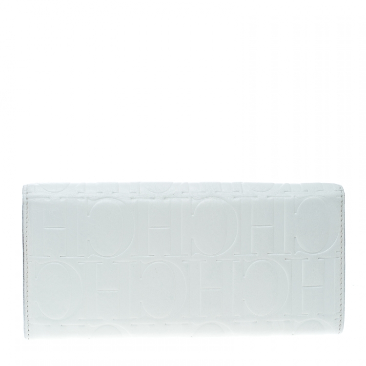 Pre Owned Carolina Herrera White/Beige Monogram Leather Continental Wallet