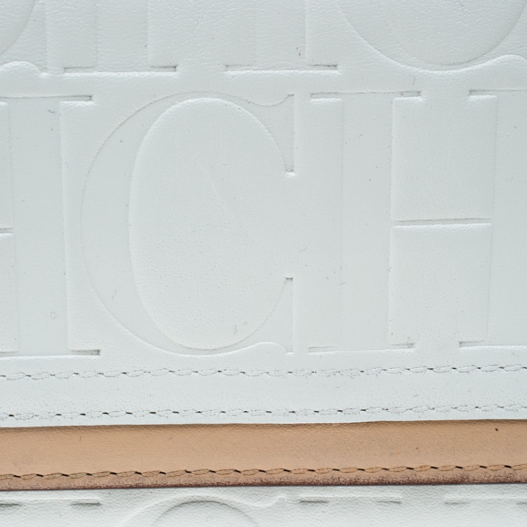 Pre Owned Carolina Herrera White/Beige Monogram Leather Continental Wallet