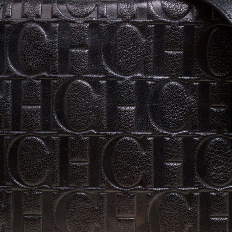 Pre Owned Carolina Herrera Black Nubuck and Monogram Leather Shoulder Bag