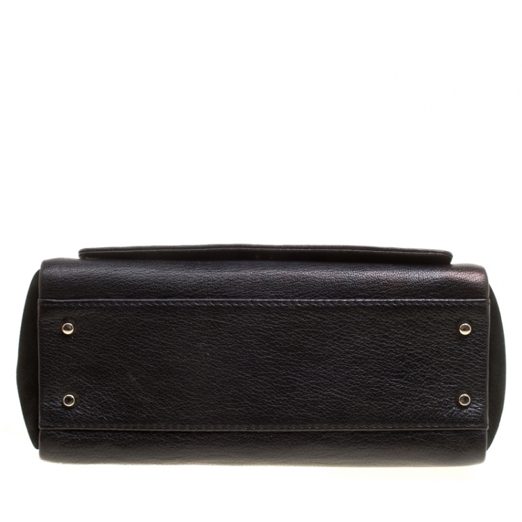 Pre Owned Carolina Herrera Black Nubuck and Monogram Leather Shoulder Bag