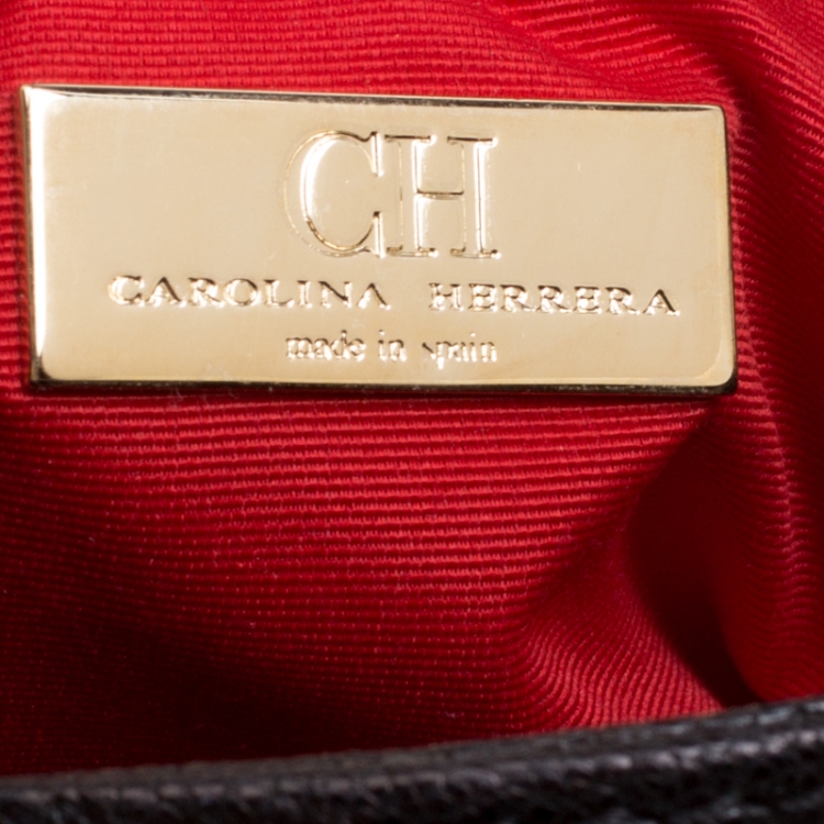 Pre Owned Carolina Herrera Black Nubuck and Monogram Leather Shoulder Bag