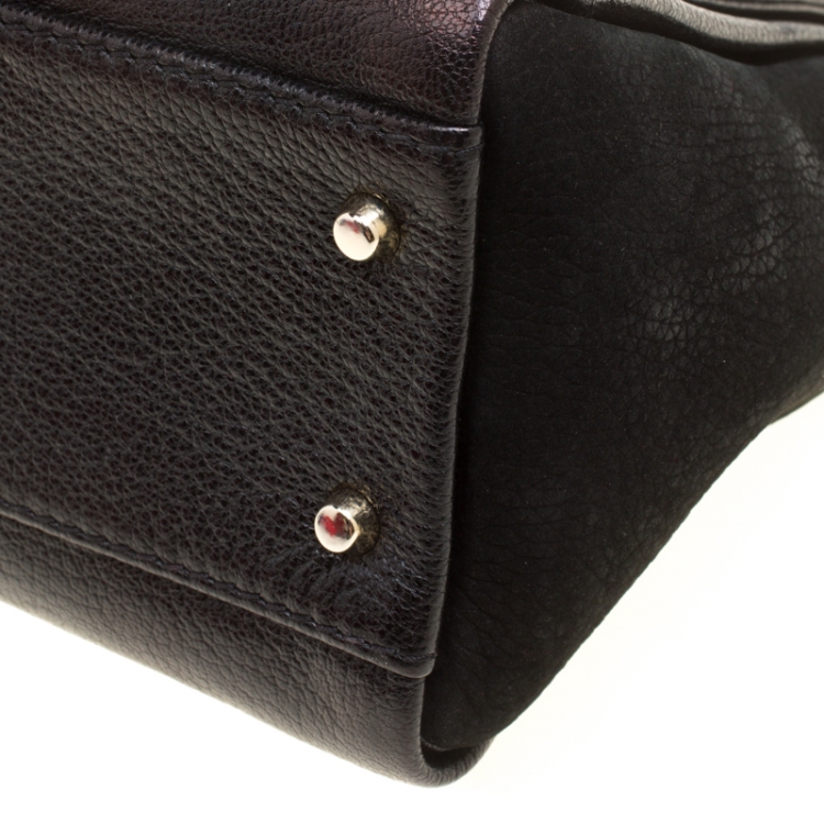 Pre Owned Carolina Herrera Black Nubuck and Monogram Leather Shoulder Bag