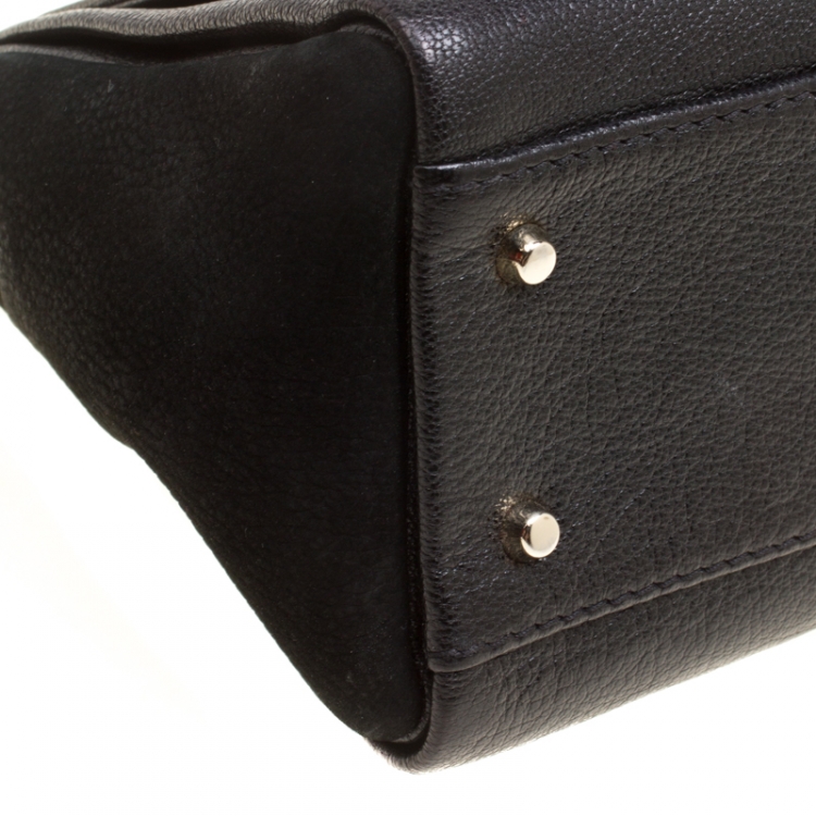 Pre Owned Carolina Herrera Black Nubuck and Monogram Leather Shoulder Bag