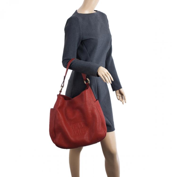 Pre Owned Carolina Herrera Red Leather Hobo