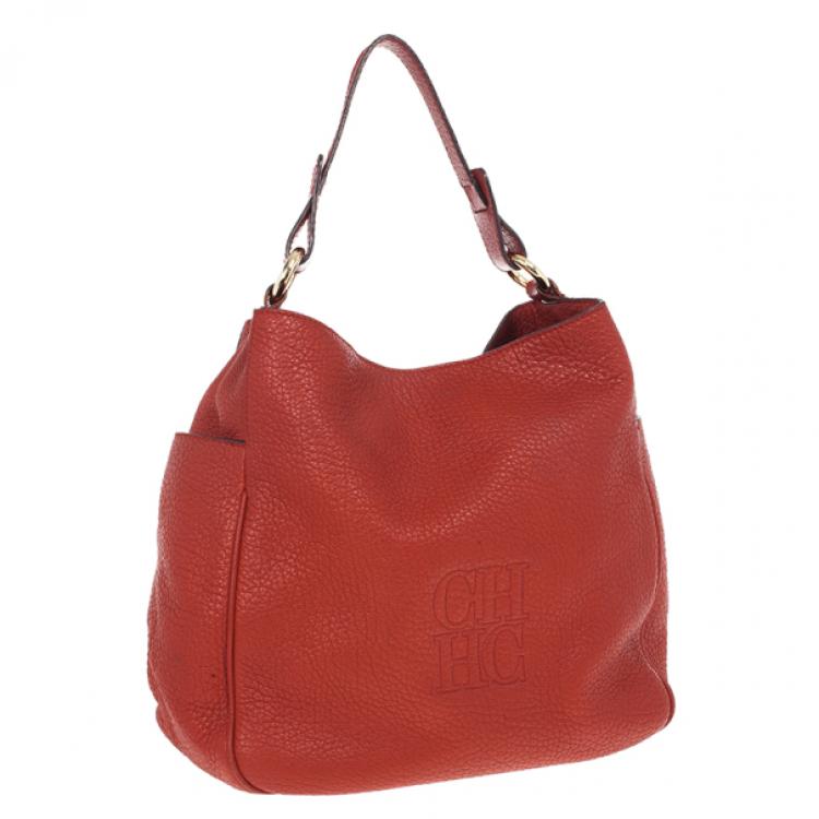 Pre Owned Carolina Herrera Red Leather Hobo