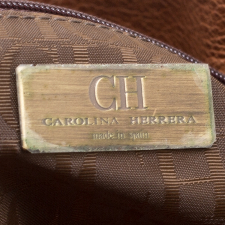 Pre Owned Carolina Herrera Brown Leather Studded Shoulder Bag