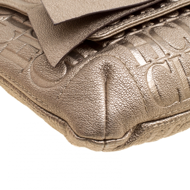 Pre Owned Carolina Herrera Gold Monogram Leather Audrey Shoulder Bag