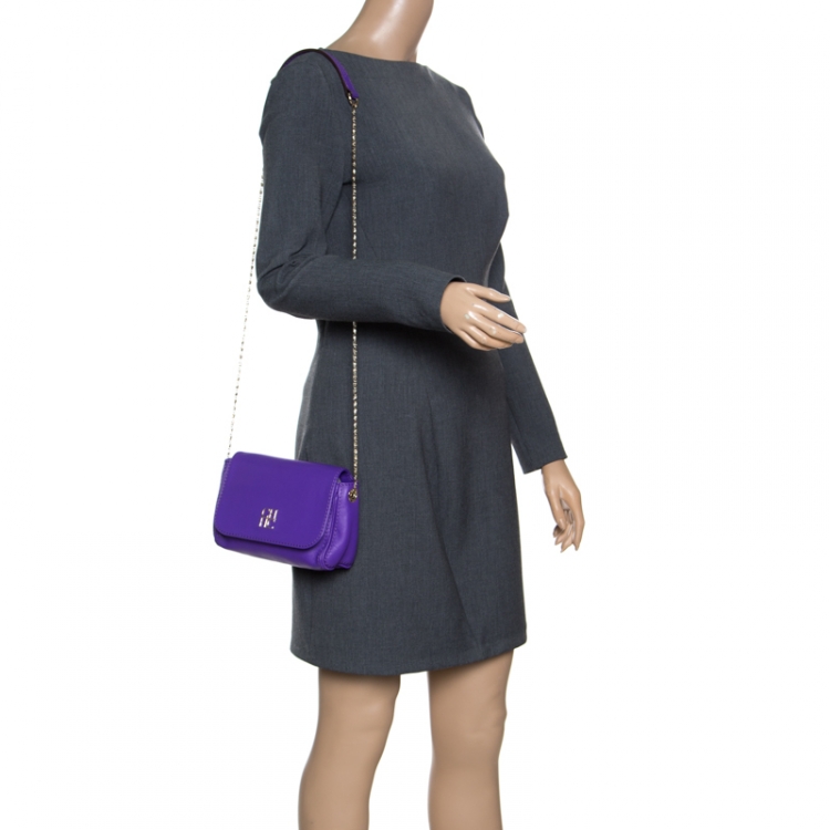 Pre Owned Carolina Herrera Purple Leather Shoulder Bag