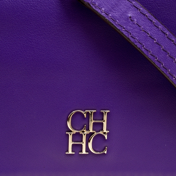 Pre Owned Carolina Herrera Purple Leather Shoulder Bag