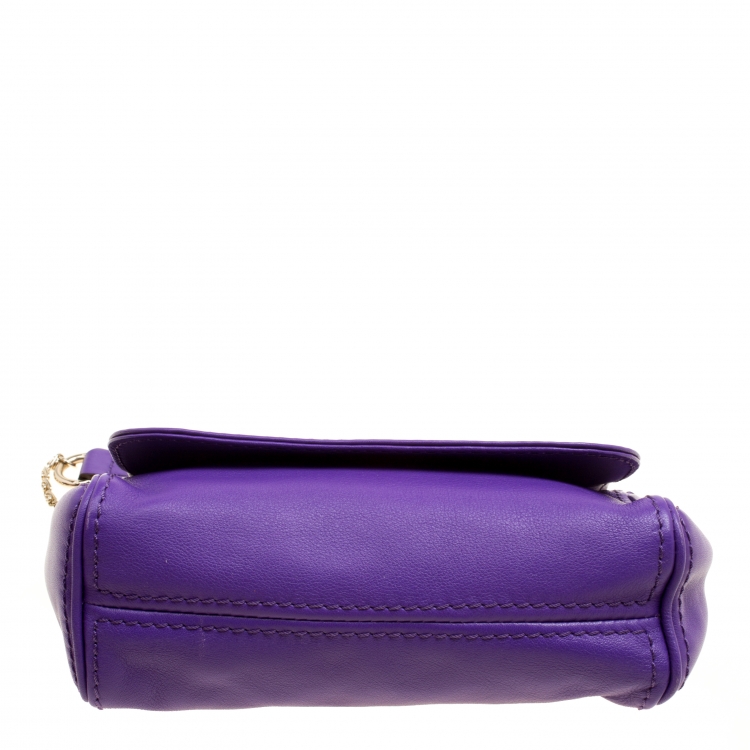 Pre Owned Carolina Herrera Purple Leather Shoulder Bag