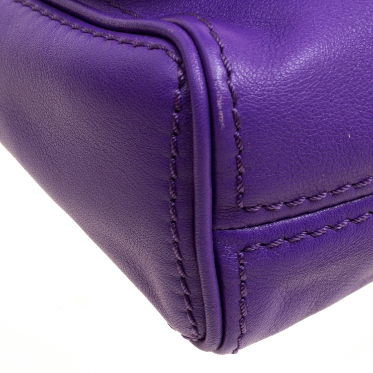 Pre Owned Carolina Herrera Purple Leather Shoulder Bag