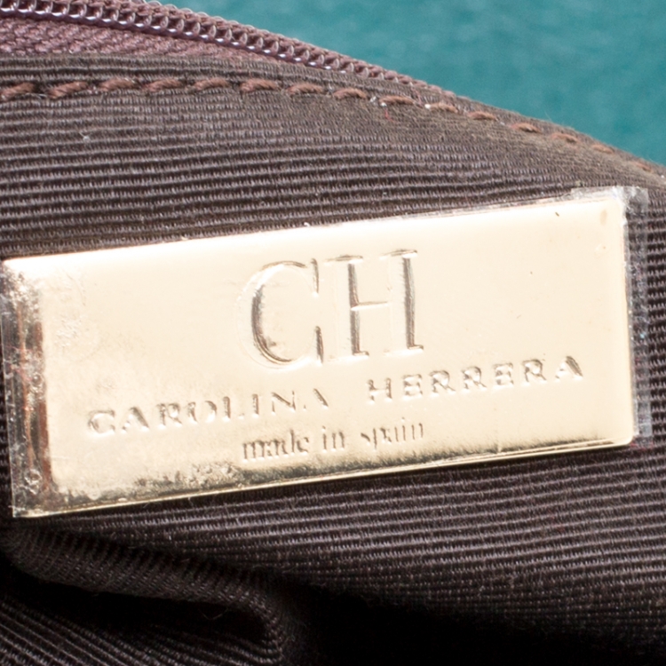 Pre Owned Carolina Herrera Green Monogram Leather Bow Clutch