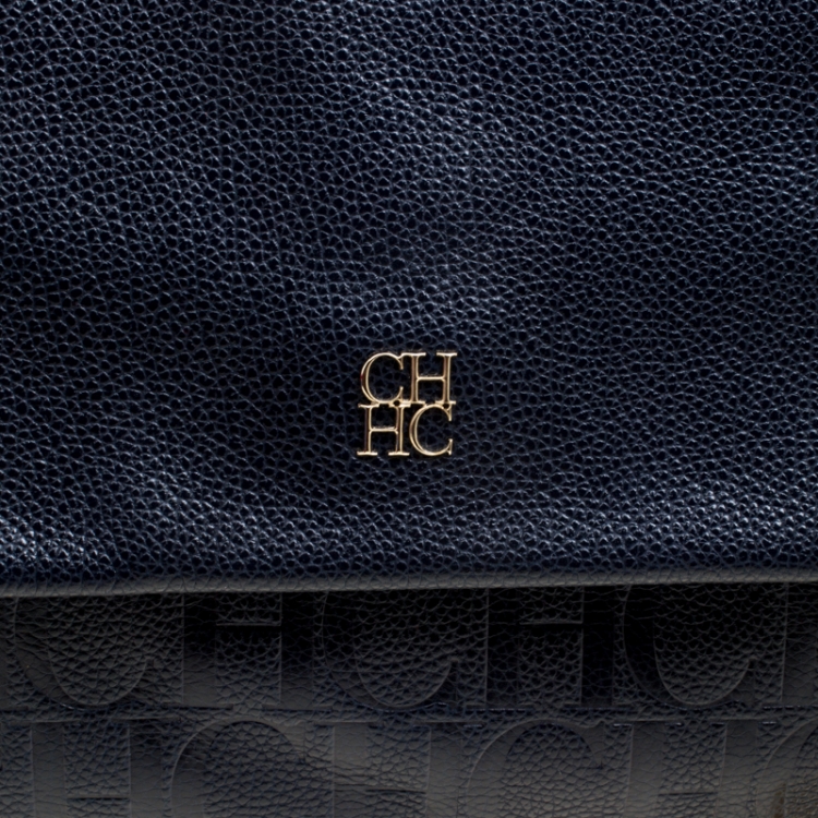 Pre Owned Carolina Herrera Blue Leather Minuetto Top Handle Flap Shoulder Bag