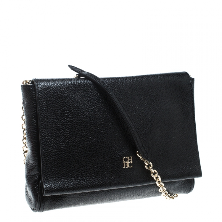 Pre Owned Carolina Herrera Black Leather Chain Shoulder Bag