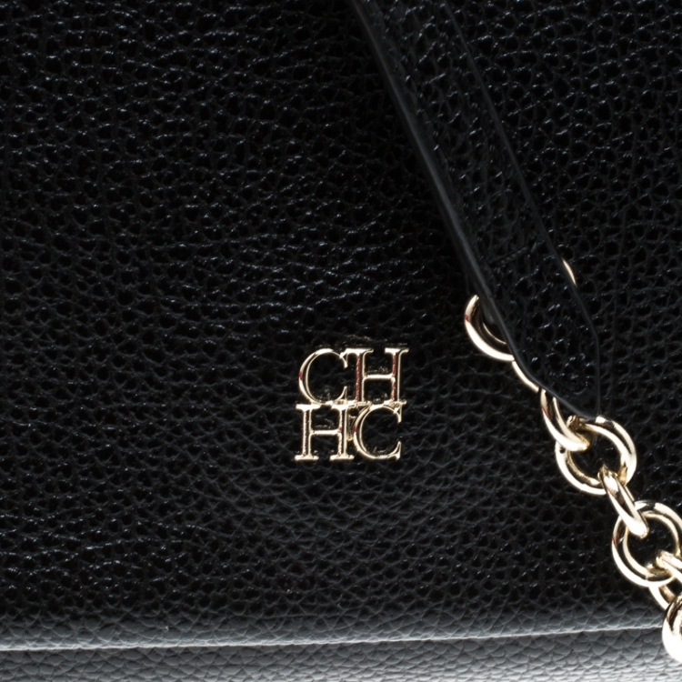 Pre Owned Carolina Herrera Black Leather Chain Shoulder Bag