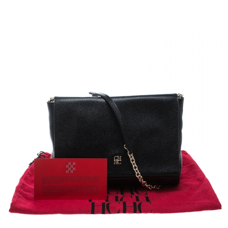 Pre Owned Carolina Herrera Black Leather Chain Shoulder Bag