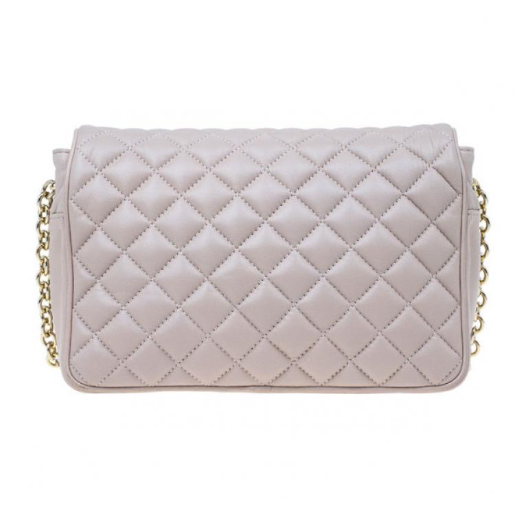 Pre Owned Carolina Herrera Beige Quilted Leather Crossbody Bag