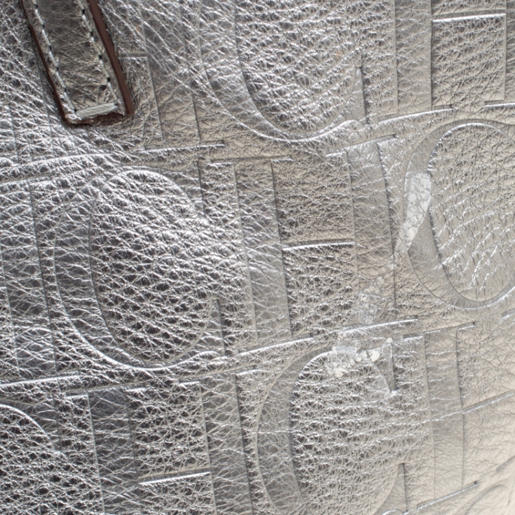 Pre Owned Carolina Herrera Silver Monogram Leather Matryoshka Tote