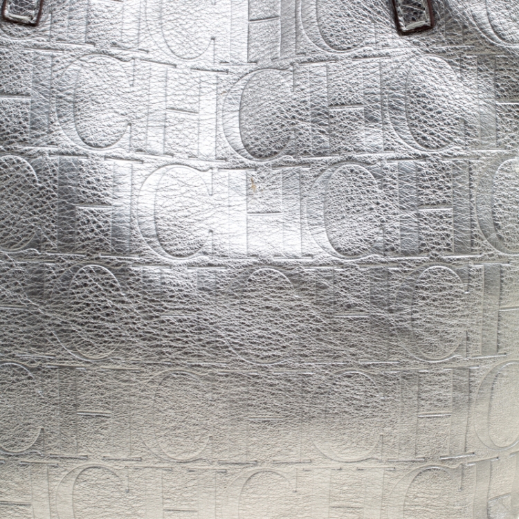 Pre Owned Carolina Herrera Silver Monogram Leather Matryoshka Tote