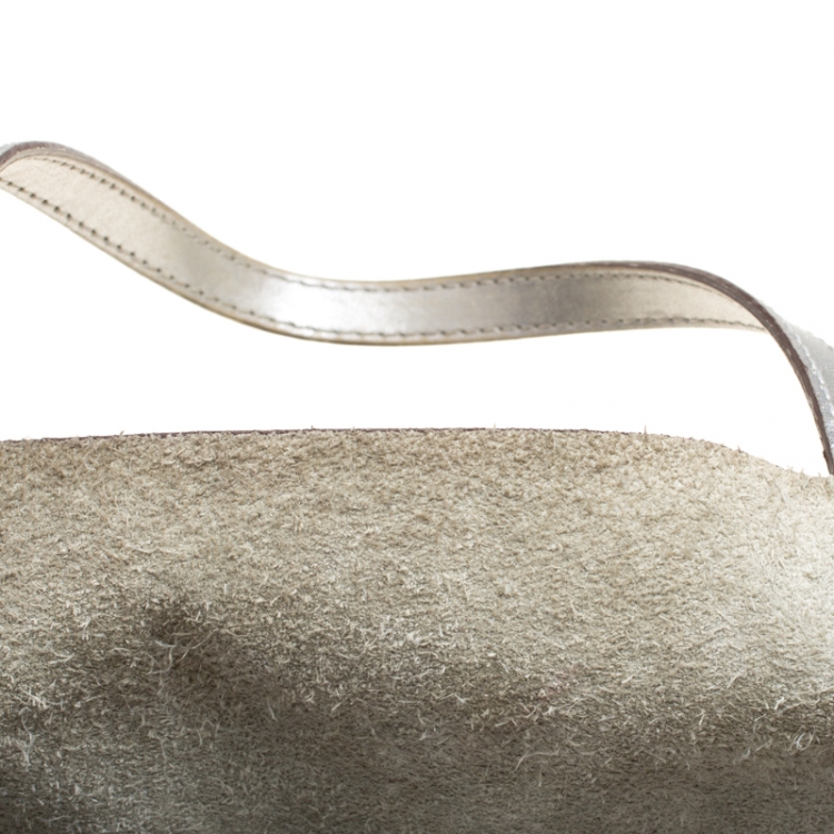 Pre Owned Carolina Herrera Silver Monogram Leather Matryoshka Tote