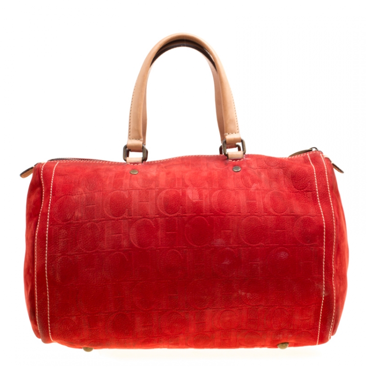 Pre Owned Carolina Herrera Red Nubuck Large Andy Boston Bag