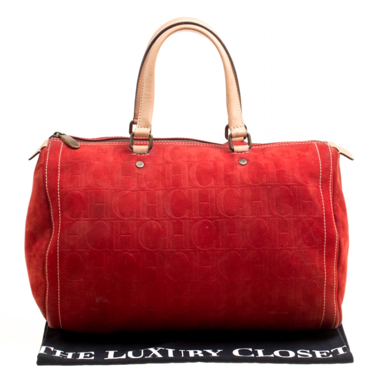 Pre Owned Carolina Herrera Red Nubuck Large Andy Boston Bag