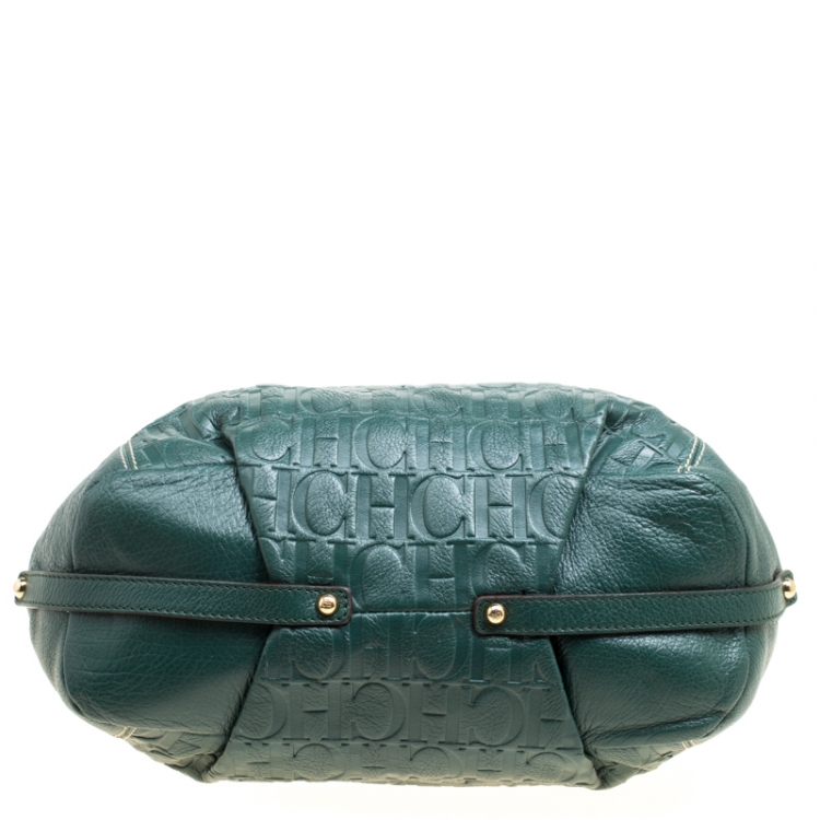 Pre Owned Carolina Herrera Green Leather Hobo