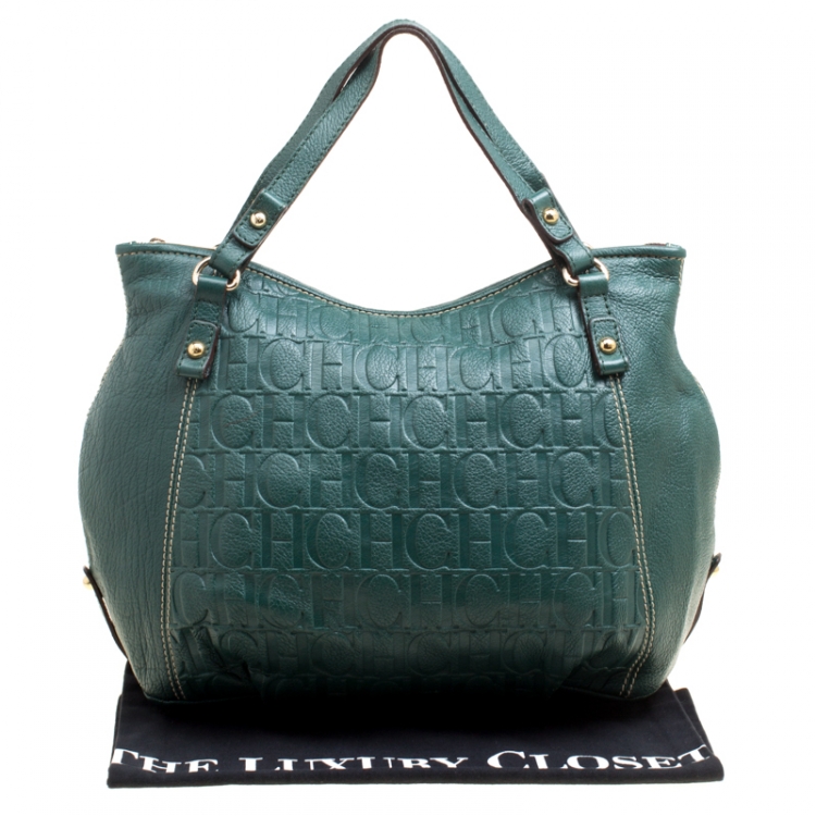 Pre Owned Carolina Herrera Green Leather Hobo
