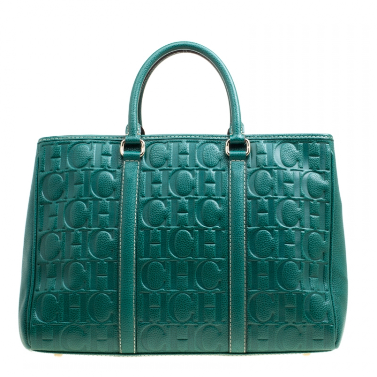 Pre Owned Carolina Herrera Green Leather Matteo Tote